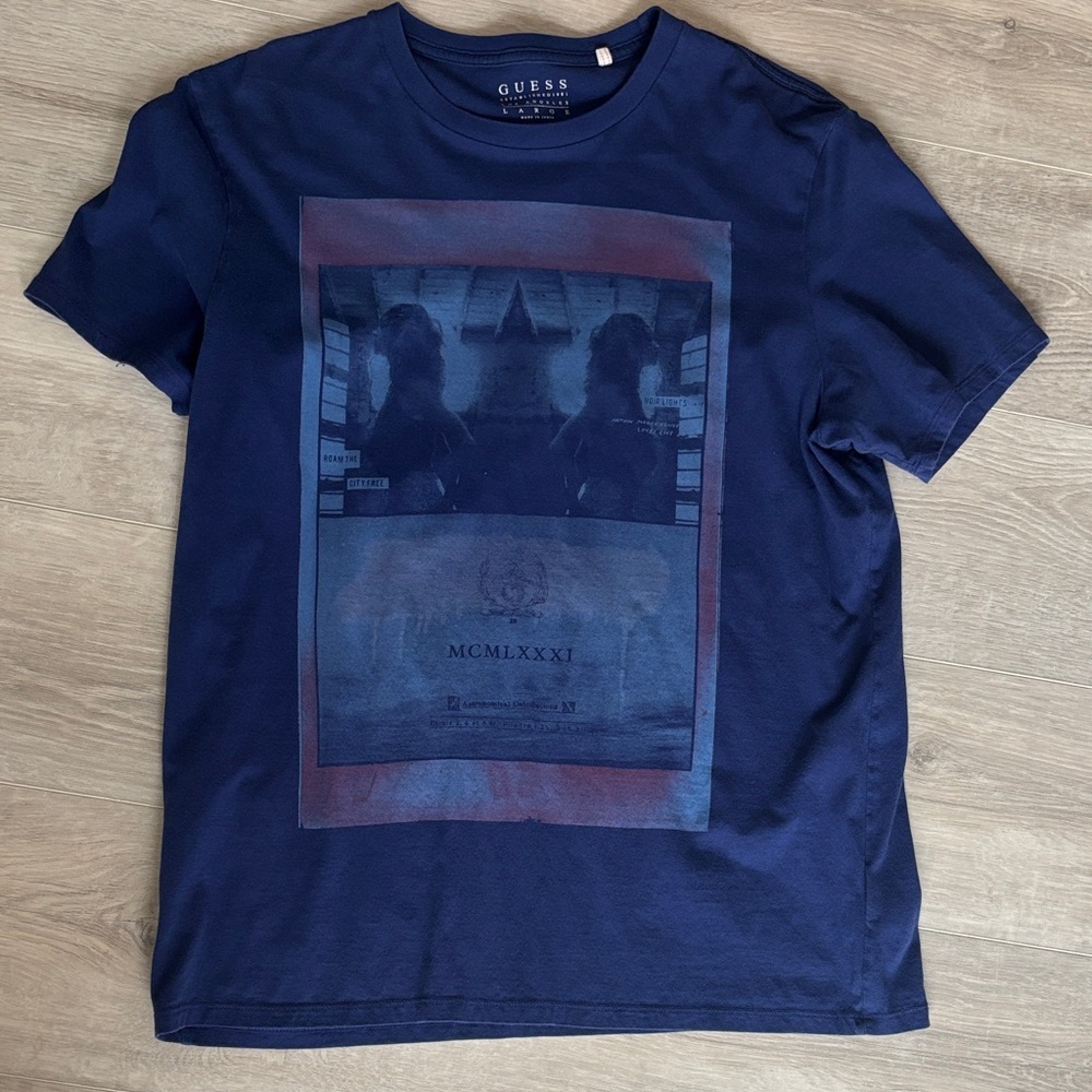 Guess Men's Dark Blue Graphic Tee